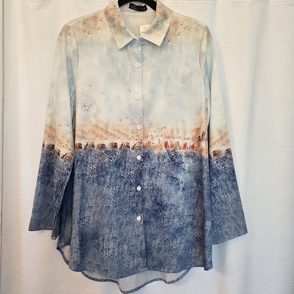 JFN Long-Sleeved Blouse, Size M, Soft Neutrals
